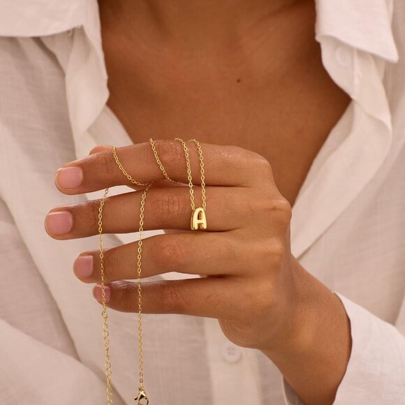 Initial Necklaces for Women Bubble Gold Silver Letter Necklace Dainty Personaliz - Picture 3 of 8